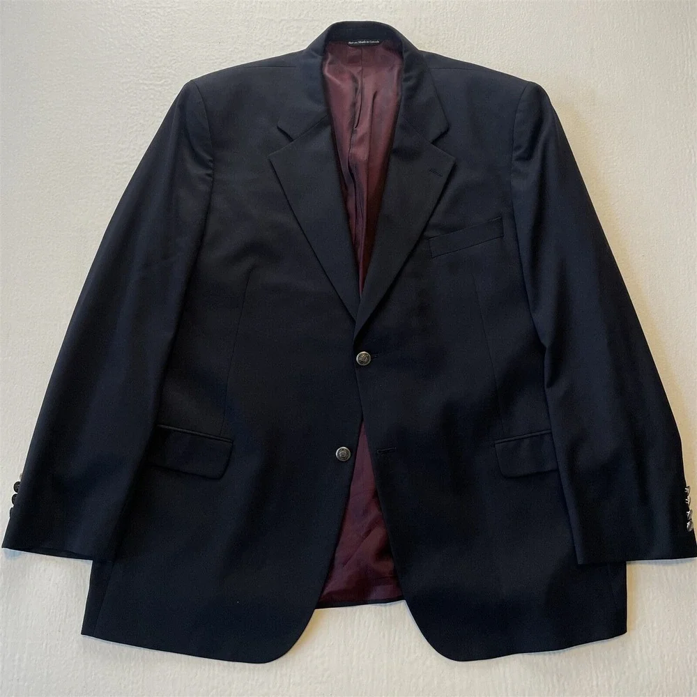 Paul Dione 48L Navy Blue Silver Button Wynnwood Wool Blazer Sport Coat Jacket